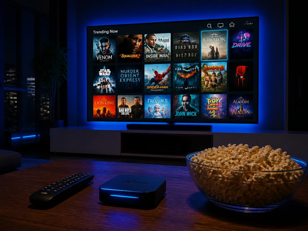Smart TV com filmes e séries, aparelho de streaming ASA GO e controle remoto